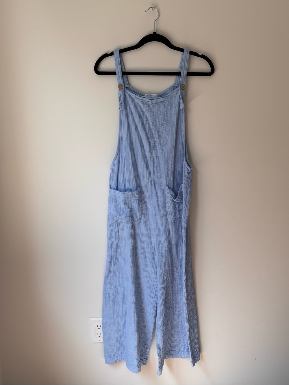 Light Blue Gauze Wide-Leg Jumpsuit Overalls